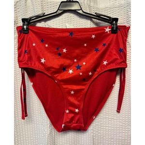 Outdoor Oasis High Waist Bikini Bottom Women's Size L Red Americana Side Tie